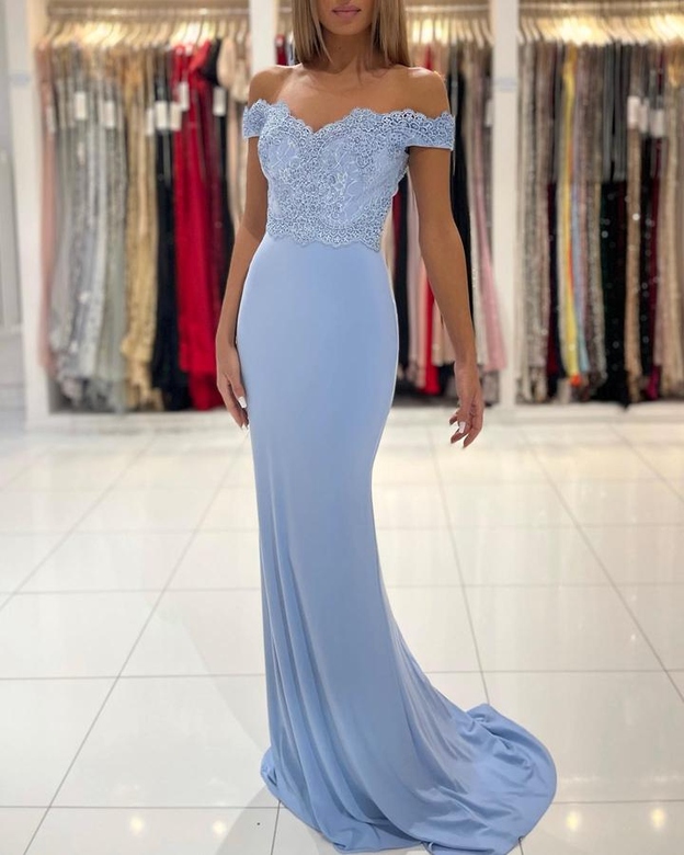 Off-the-Shoulder Appliques Long Mermaid Prom Dress