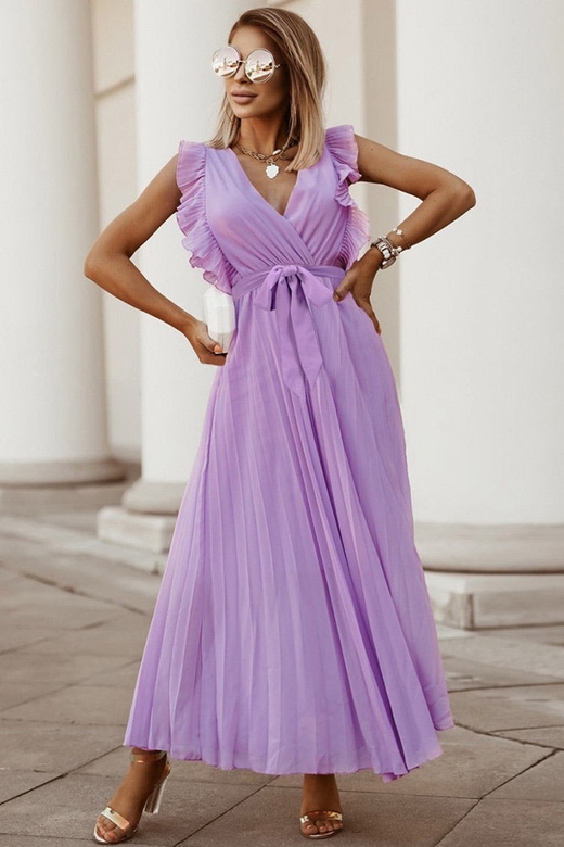 Lilac A-Line Sleeveless V-Neck Maxi Dress for Feminine Charm