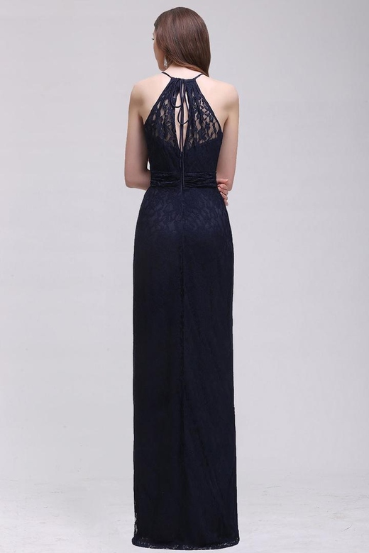 Vintage Halter Sleeveless Lace Navy Bridesmaid Dresses