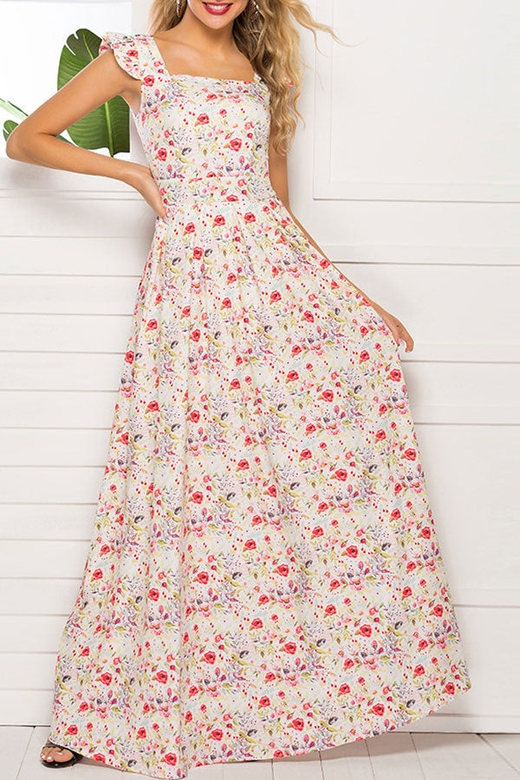 Square Neck Floral Maxi Dress for Feminine Elegance