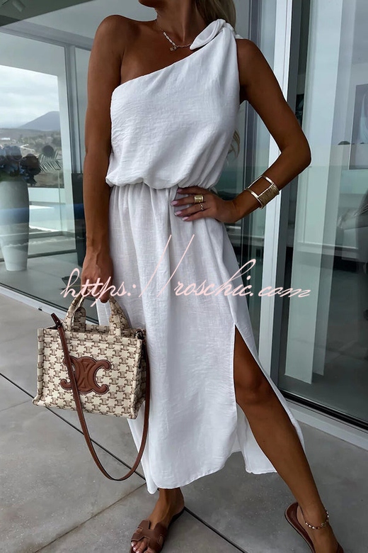 Bayside Beauty One Shoulder Slit Relaxed Midi