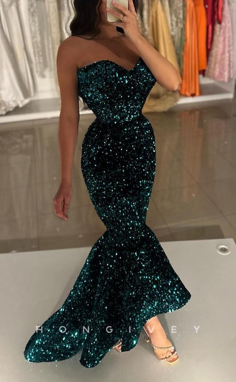 Sexy Glitter Trumpet Sweetheart Strapless Empire Sequined Gown