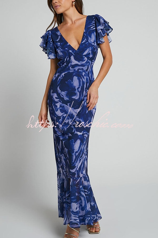 Lover By Day Swirl Pattern Flutter Sleeve Maxi