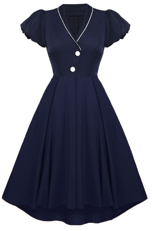 Dark Navy Short Sleeve A-Line Cocktail Party Dresses for Timeless Charm