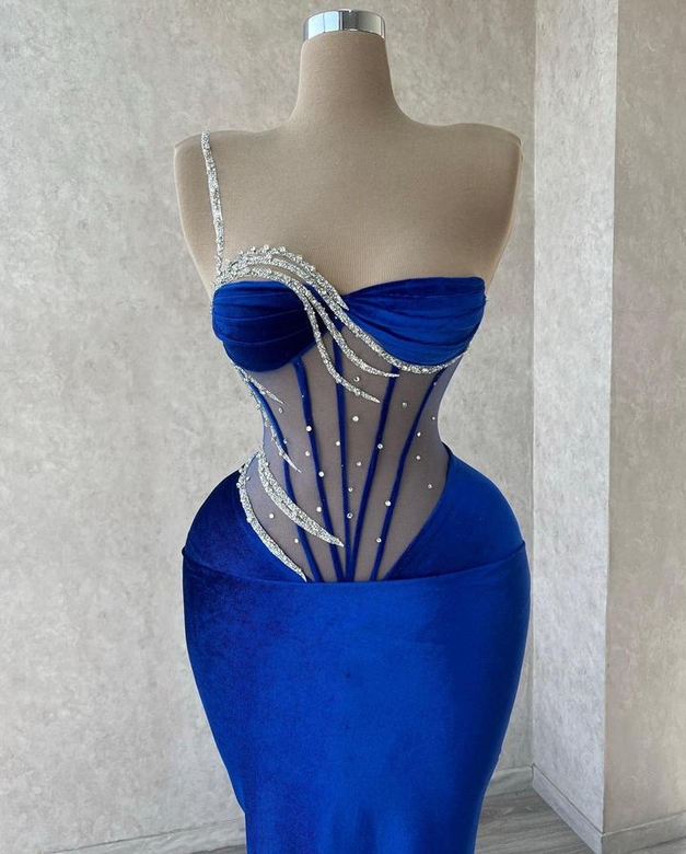 Royal Blue Floor-Length One Shoulder Mermaid Sequined Prom