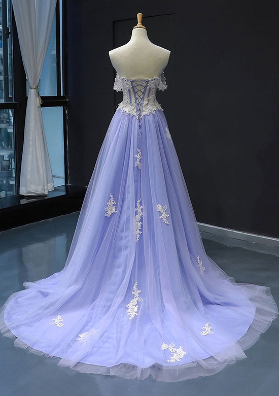 Princess Off-the-Shoulder Tulle Satin Prom Dress with Elegant Applique