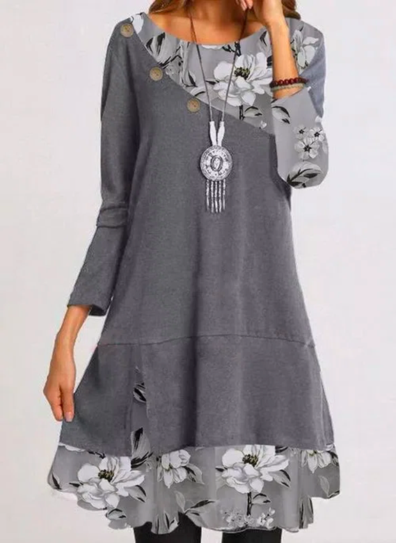 Comfy Round Neck Print Casual Dress for Relaxed Days