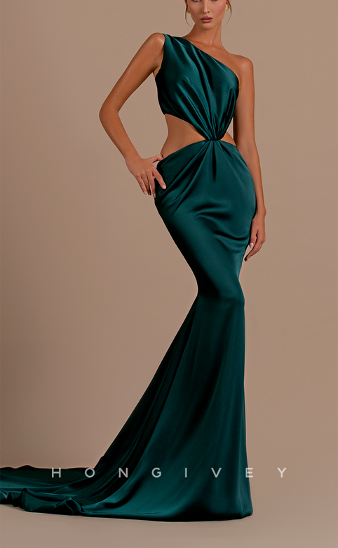 Trumpet One Shoulder Sleeveless Illusion Empire Train Gown