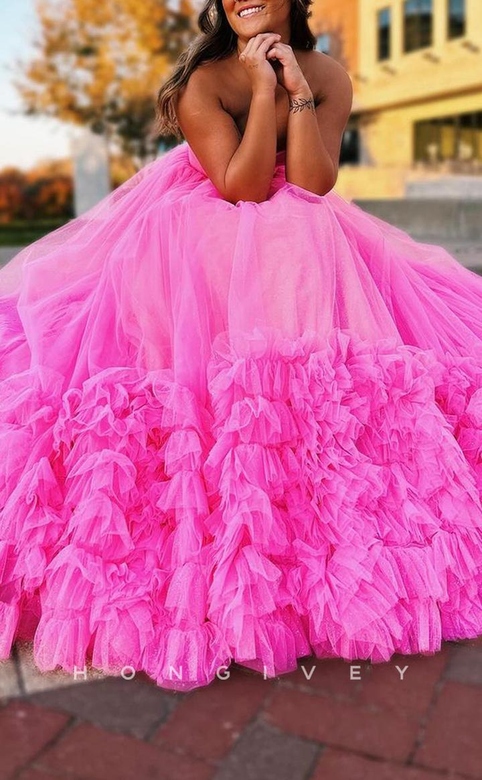 Casual Tulle A-Line Sweetheart Strapless Empire Tiered Gown