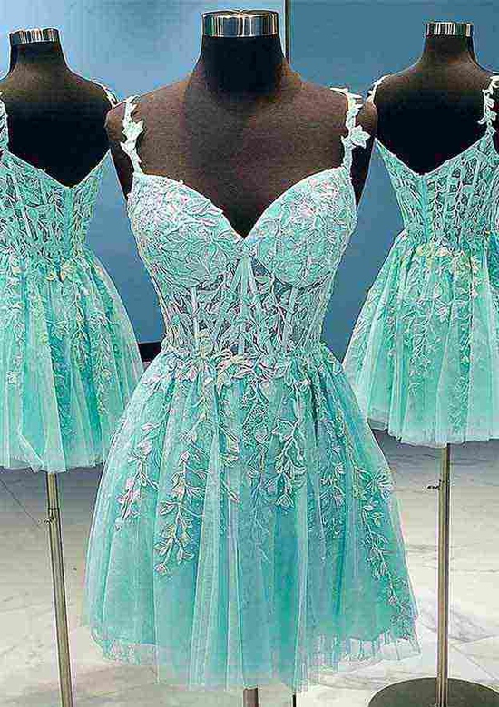 A-Line V-Neck Sleeveless Laced Beading Short/Mini Girls Prom Dress