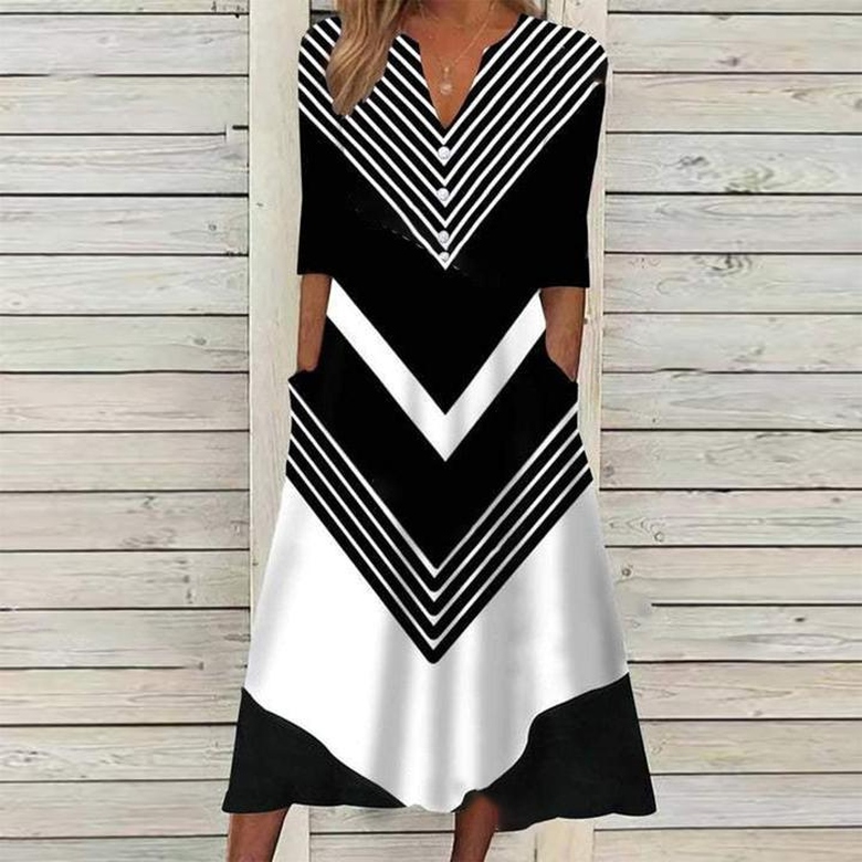 Sailor Stripe Black and White Side Pocket Midi Dress for Nautical Vibes