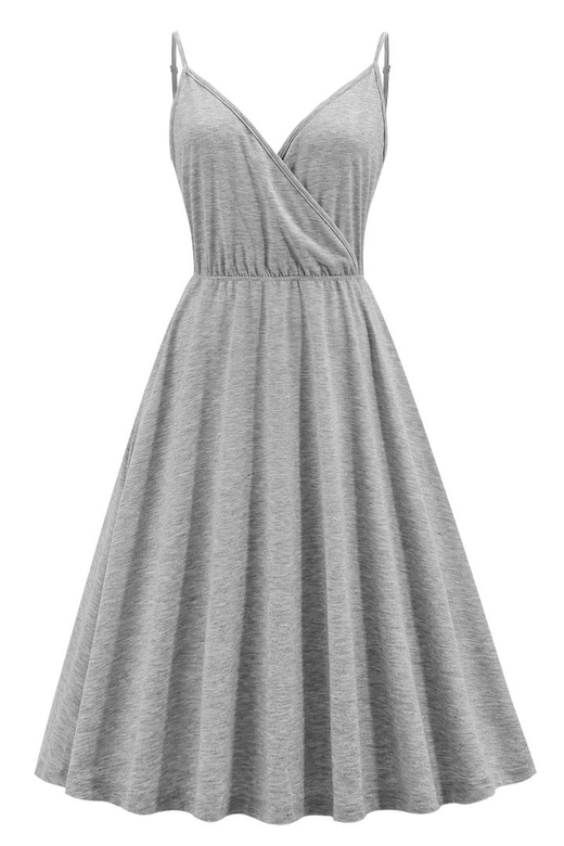 Grey Sleeveless A-Line Midi Dress for Simple Sophistication