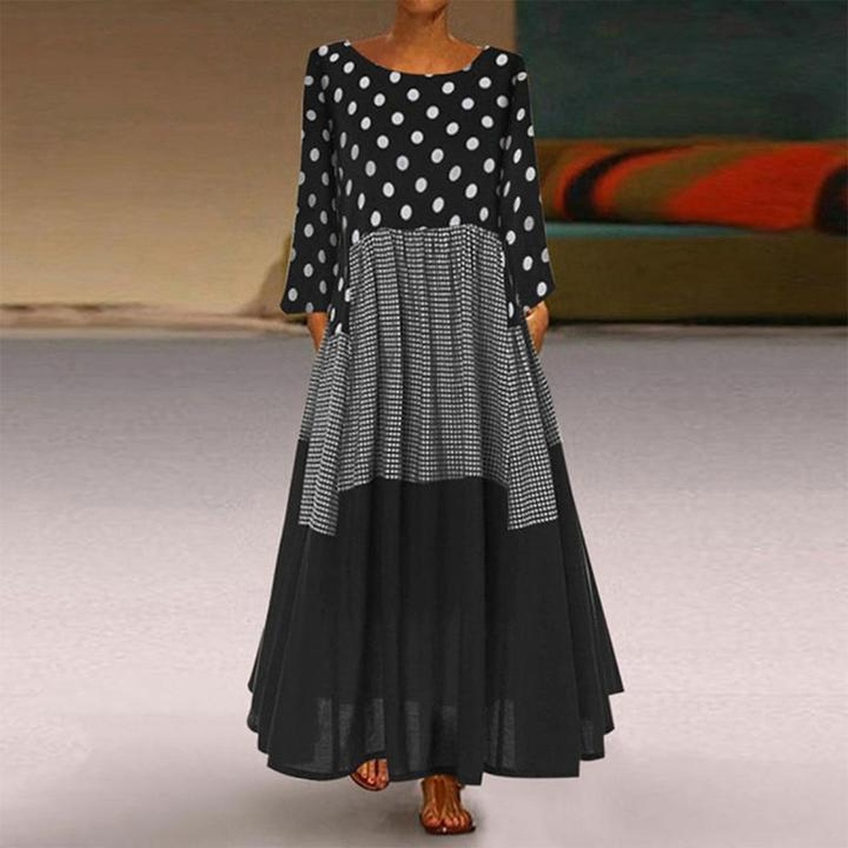 Groovy Boat Neck Polka Dot Maxi Dress for Retro Fun