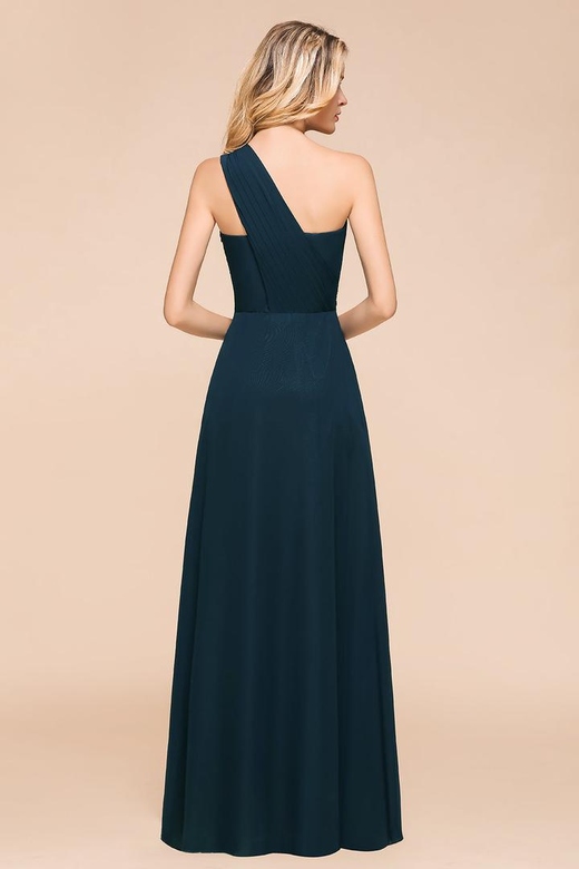 Chic One Shoulder Navy Chiffon Ruffle Bridesmaid Dresses