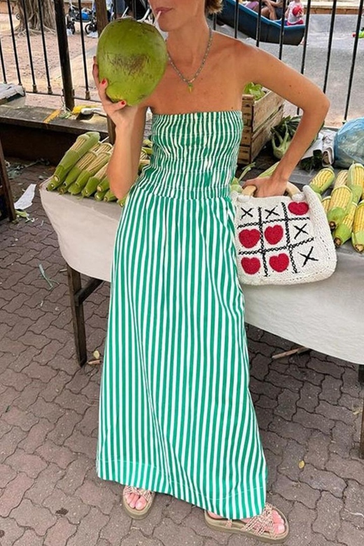 Casual Daily Striped Contrast Strapless Printed Dresses