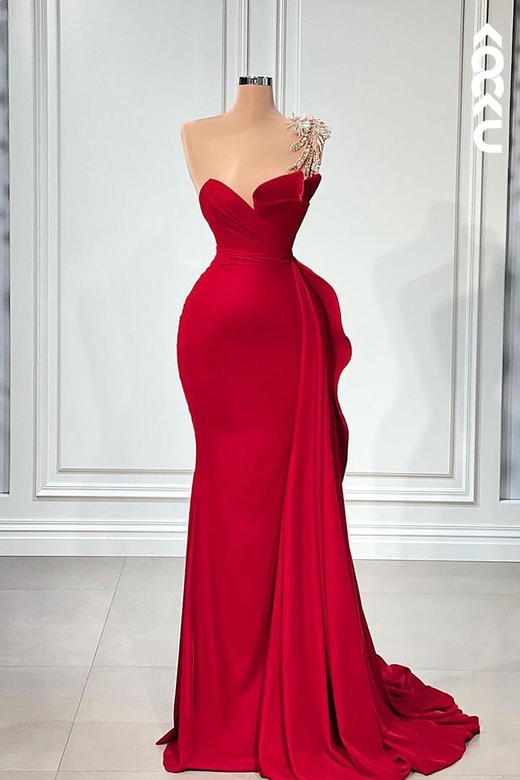 Elegant & Luxurious Red Rhinestones Sleeveless Ruched Formal Dress