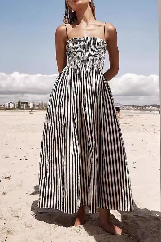 Casual Striped Pocket Sling Dresses