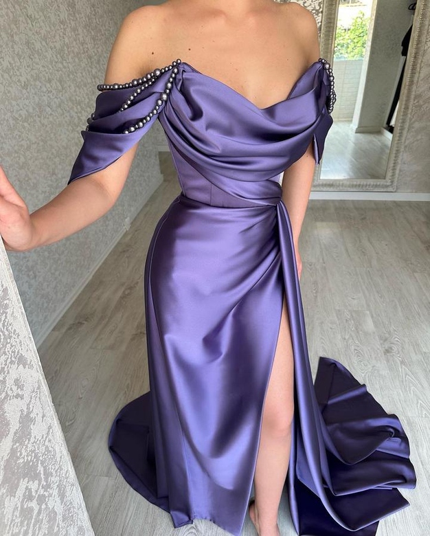 Beautiful Purple A-Line Off-the-Shoulder Sleeveless Prom