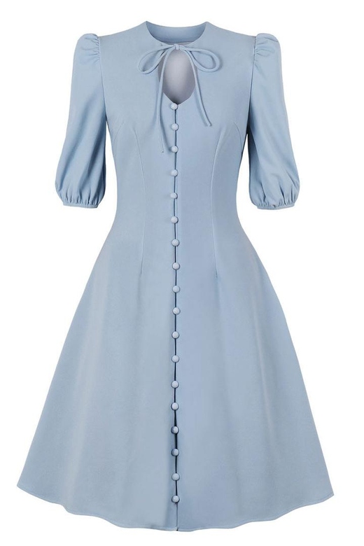 Sky Blue Half Sleeves A-Line Midi Dress for Breezy Elegance