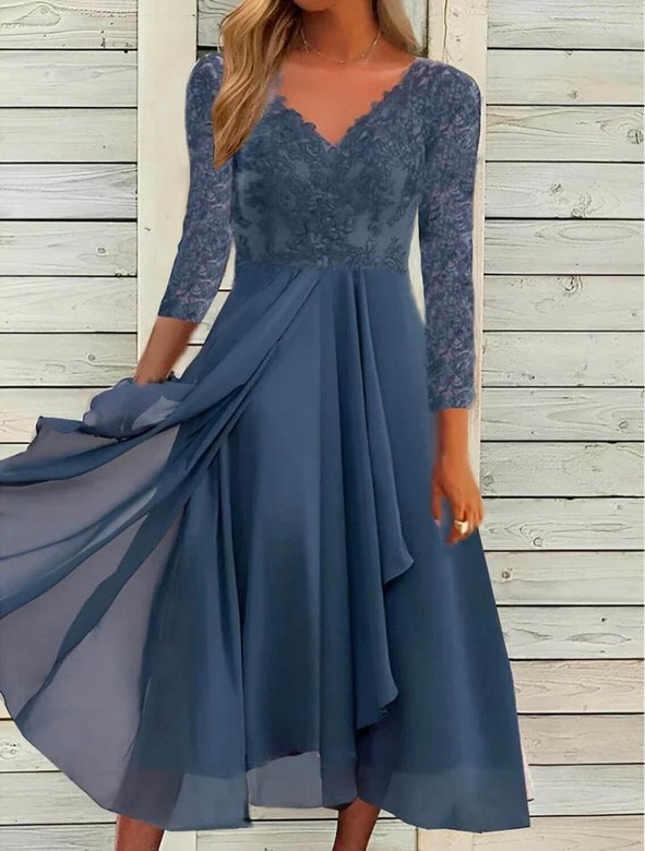 Elegant Long Sleeve Lace Midi Dress for Graceful Elegance