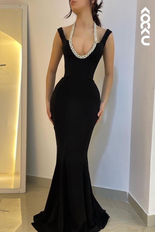 Sexy & Hot Straps Halter Trumpet Formal Prom Dress