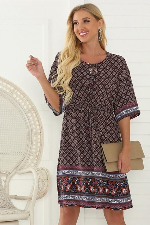 A-line Belt Five-point Sleeve Dress for Flattering Fit