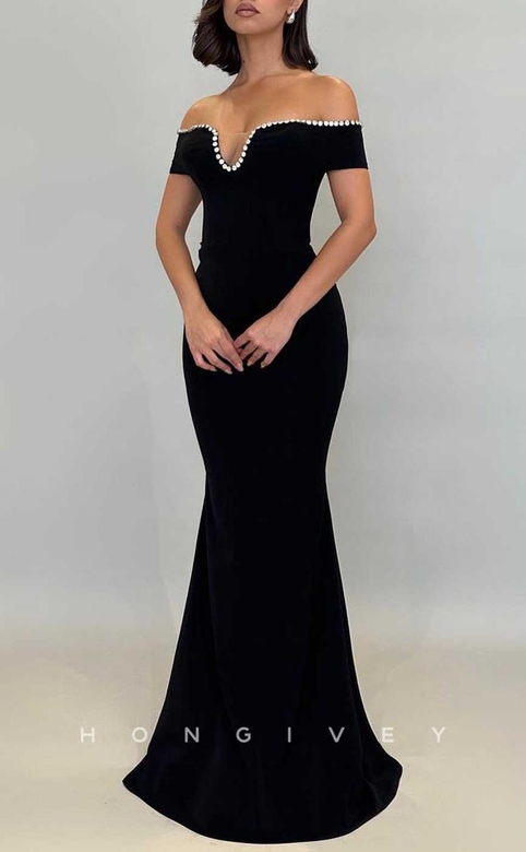 Trumpet Off-Shoulder Beaded Floor-Length Party Gown