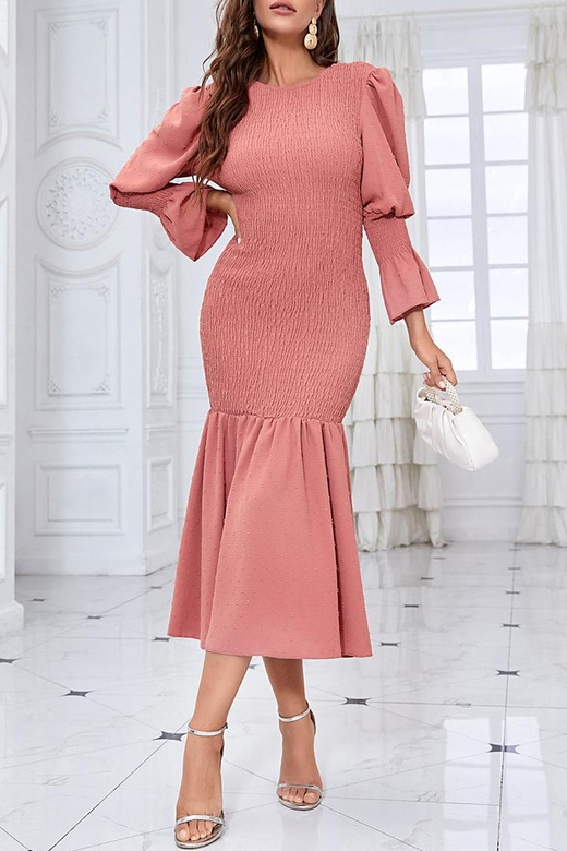 Solid Fold O-Neck Wrapped Dresses