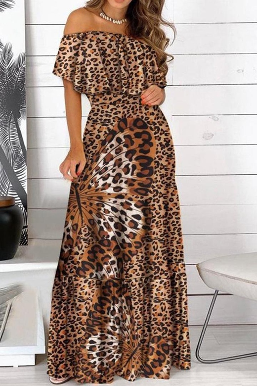 Off-Shoulder All Over Print Maxi