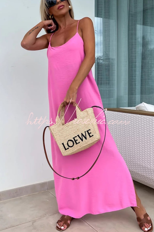 Solid Color Spaghetti Strap Backless Maxi