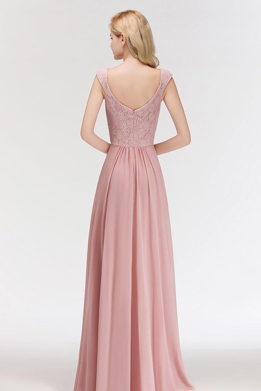 Elegant Lace Sweetheart Dusty Rose Chiffon Wedding Party Dress