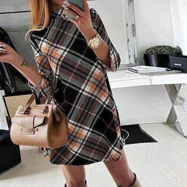 Orange and Black Plaid Mod Shift Mini Dress for Retro Vibe