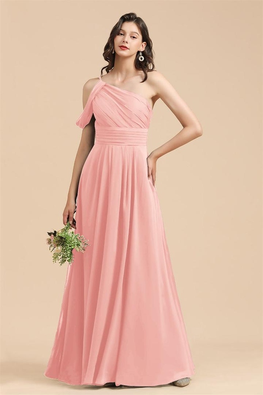 New Arrival Black One Shoulder A-Line Long Bridesmaid Dresses