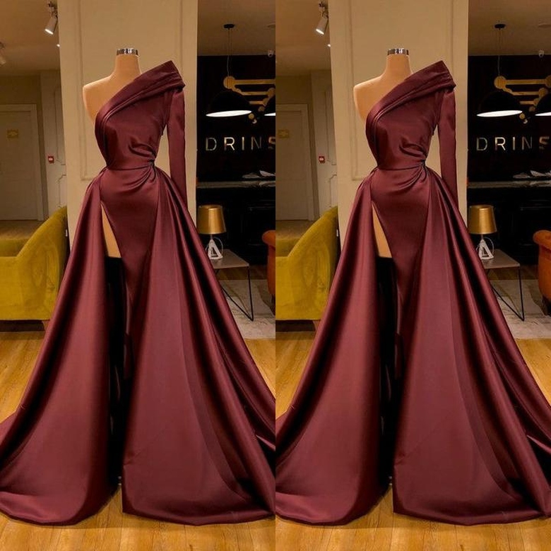 Chic Long Sleeve One Sleeve Evening Dress with Split on Sale