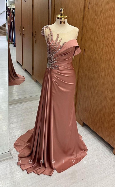 Sexy Fitted Satin Glitter Scoop Empire Sequined Pleats Gown