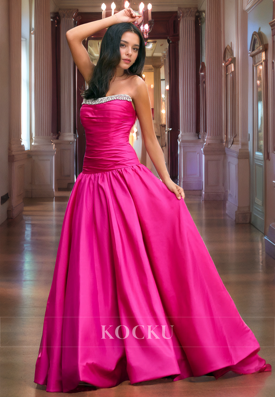 Sexy & Modern Off-Shoulder Sleeveless Rhinestone A-Line Evening Gown