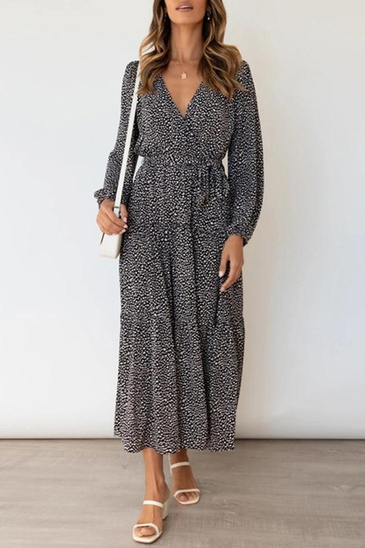 Elegant Polka Dot Fold V-Neck A-Line Dresses