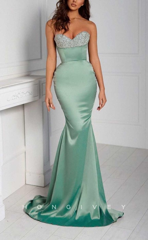 Trumpet Sweetheart Strapless Empire Beaded Train Prom Gown