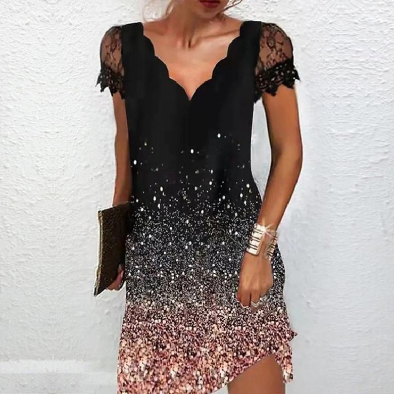 Elegant Short Sleeve Black Mini Dress for Night Out