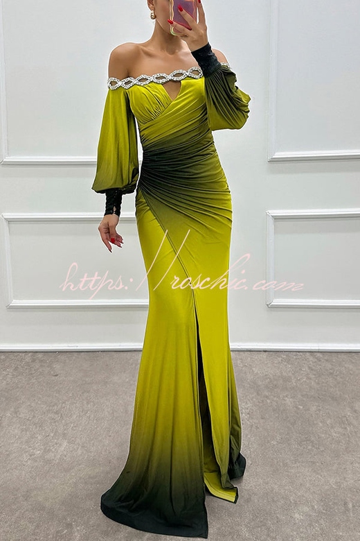 Julieta Gradient Boat Neck Gem Slit Maxi