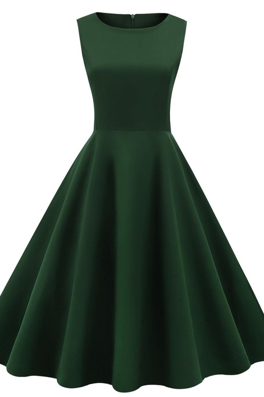 Dark Green Sleeveless Midi A-Line Party Cocktail Dress for Fresh Elegance