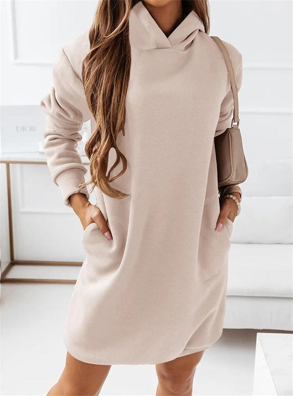 Mid-Length Pockets Hooded Sweatshirt Dress for Comfort