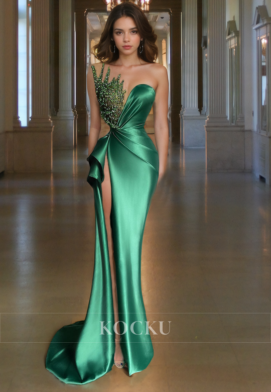 Glamorous & Dramatic Sleeveless Split V-Neck Evening Party Gown