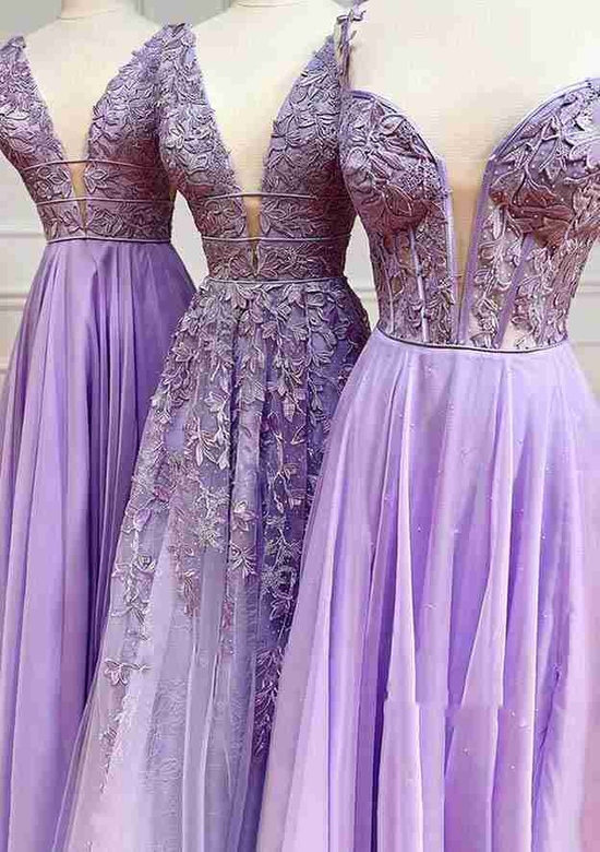 A-Line V-Neck Sleeveless Laced Long Prom Dress with Elegant Beading