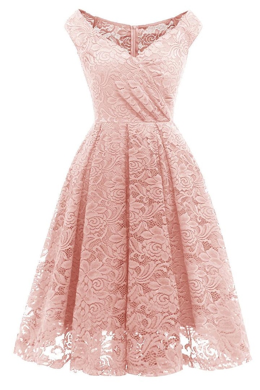 Pink Lace A-Line Sleeveless Knee Length Dress for Feminine Charm