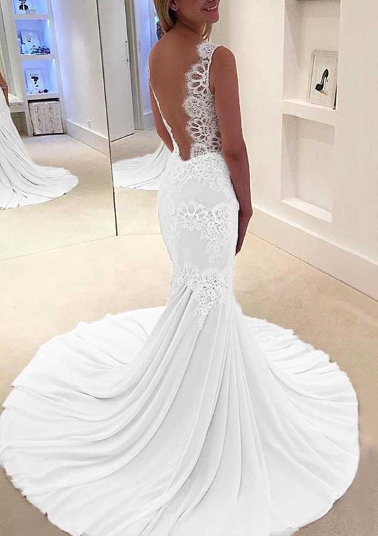 Trumpet/Mermaid Scalloped Neck Sleeveless Chiffon Court Train Prom Dress