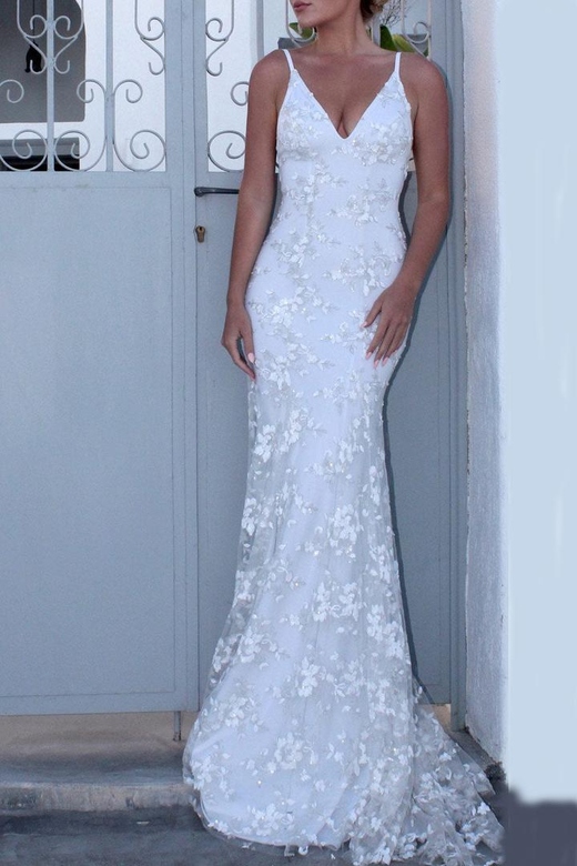 Sexy White Backless Lace Evening Gown for Wedding Elegance