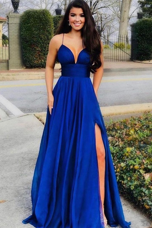 Classic Sleeveless A-Line Long Slit Prom Dresses