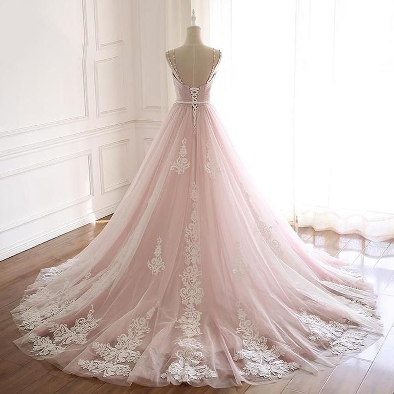 Princess Sweetheart Lace Pink Tulle Long Party Gowns