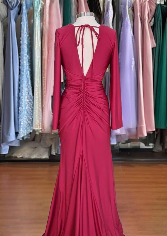 Sheath Column V-Neck Jersey Full-Length Skirt Prom Dress